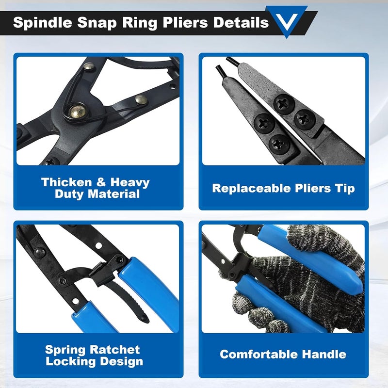 Popbee 38700 Snap Ring Pliers, Internal External Large Heavy Duty Plier for Circlip Installation Removal Blue Automotive Tool Kit with Ratchet Locking Design Compatible with Ford Pickups 2007 and Newer - Image 3